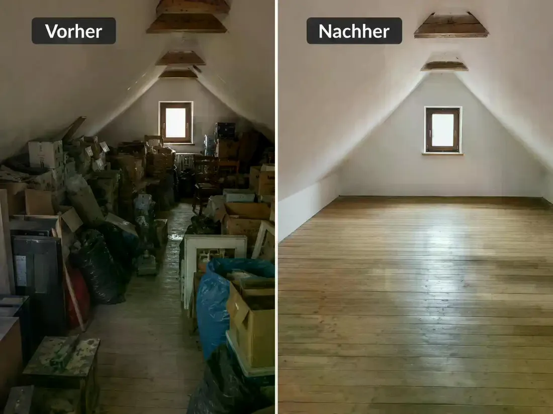 Vorher-Nachher: Dachbodenentrümpelung mit fachgerechter Entsorgung