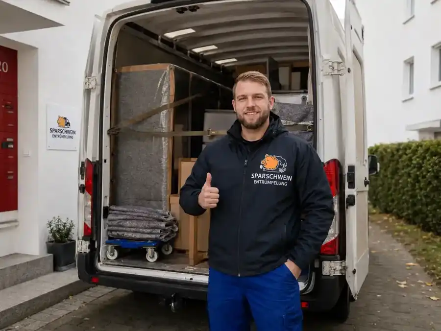 Sparschwein Entrümpelung Team mit Transporter bei Entrümpelung in Schönwalde-Glien