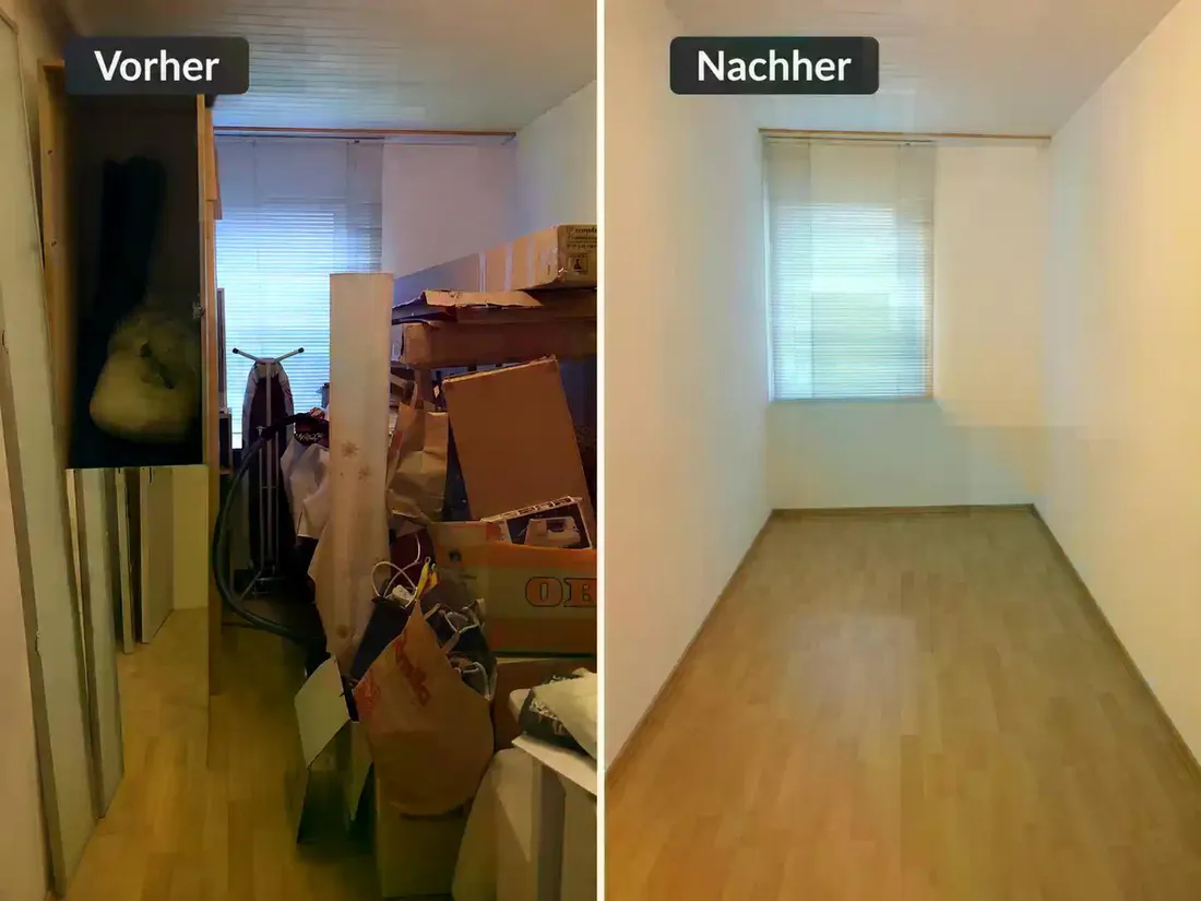 Vorher-Nachher: Entrümpelung eines Wohnraums mit besenreiner Übergabe