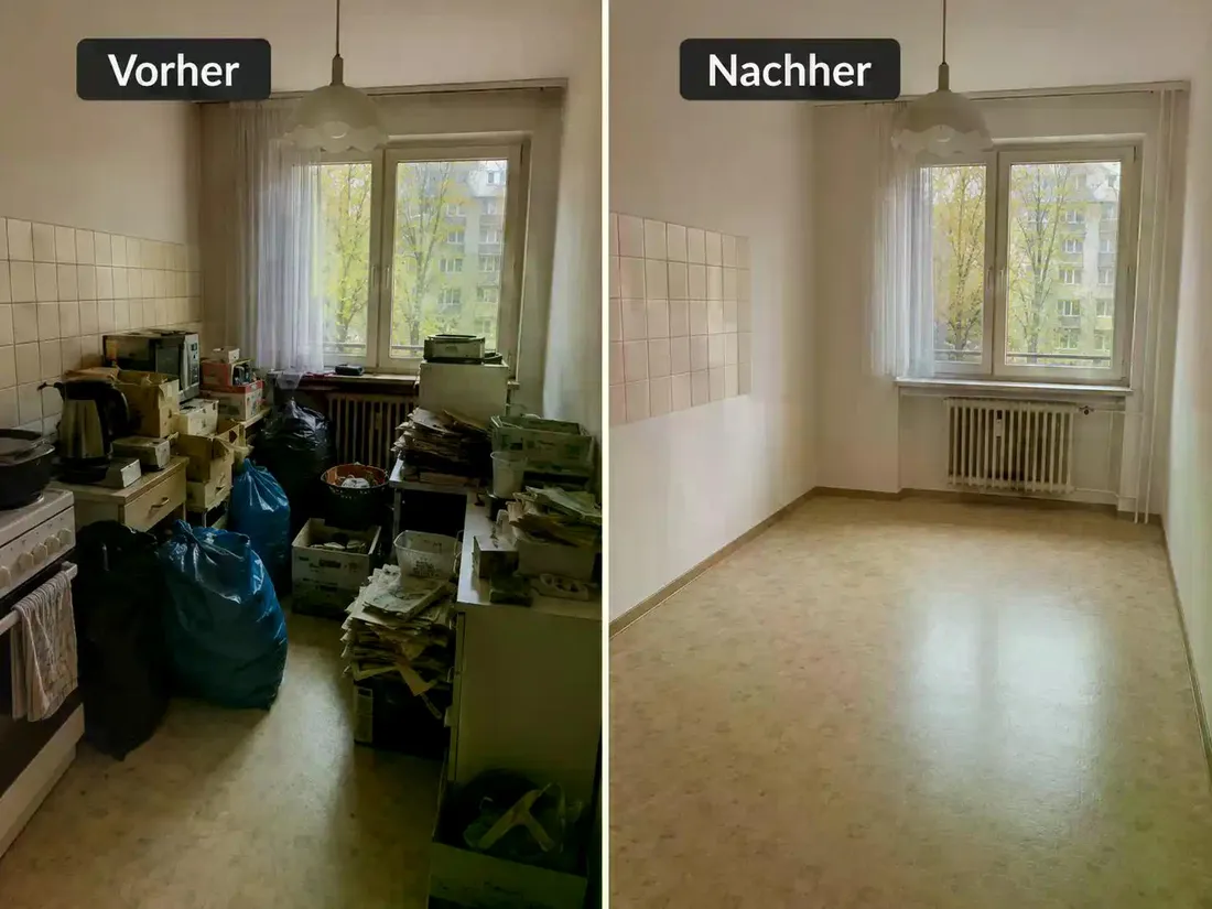 Vorher-Nachher: Wohnungsentrümpelung inklusive Küche mit vollständiger Räumung